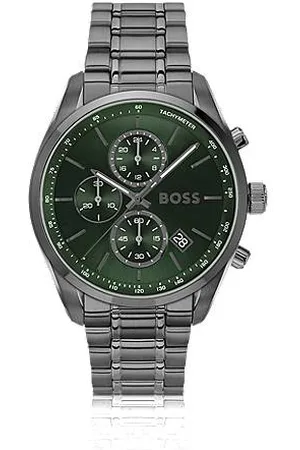 HUGO BOSS Grey-plated chronograph watch with green dial