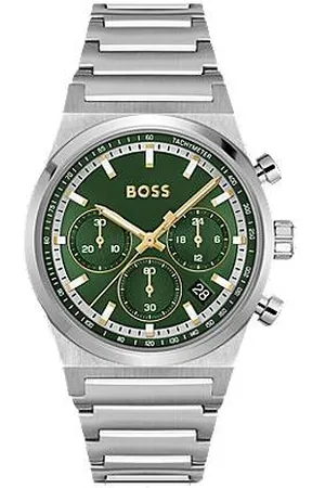 HUGO BOSS Green-dial chronograph watch in silver-tone steel