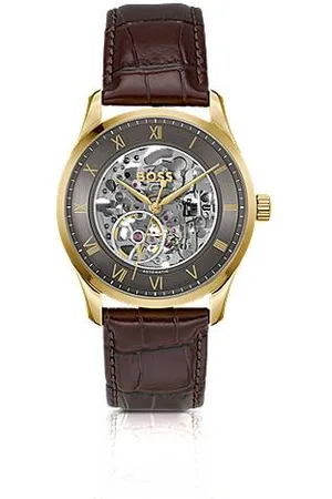 HUGO BOSS Gold-tone automatic watch with skeleton dial
