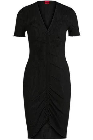 HUGO BOSS V-neck tube dress with gathered front