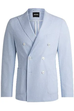 HUGO BOSS Slim-fit suit jacket in stretch-cotton seersucker