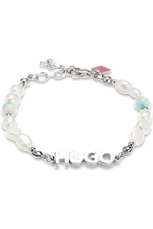 HUGO BOSS Logo cuff with pearls and coloured stones