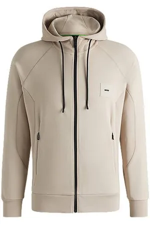 HUGO BOSS Cotton-blend zip-up hoodie with logo patch - Ramadan Edit