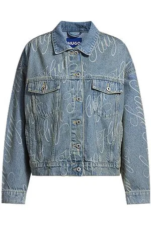 HUGO BOSS Boxy-fit jacket in logo-print rigid denim