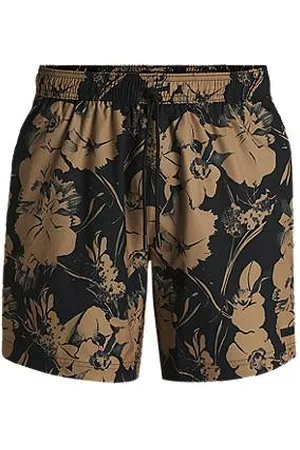 HUGO BOSS Floral-print swim shorts with side stripe