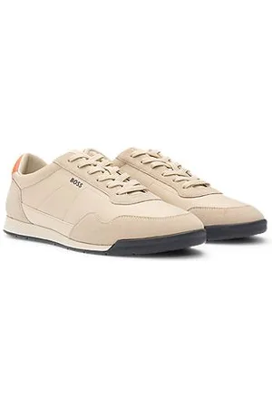 HUGO BOSS Mixed-material lace-up trainers with suede trims