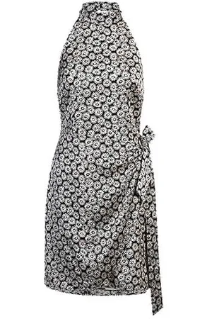HUGO BOSS Daisy-print halterneck dress with wrap front