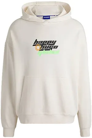 HUGO BOSS Oversized-fit cotton-terry hoodie with Happy logo
