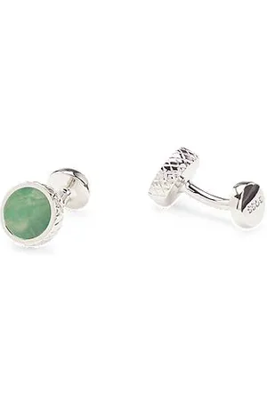 HUGO BOSS Round textured brass cufflinks with gemstone inlay - Ramadan Edit