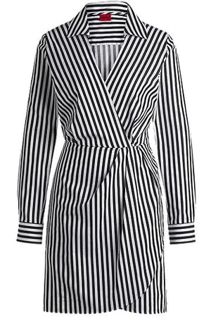 HUGO BOSS Wrap-front mini dress in striped cotton