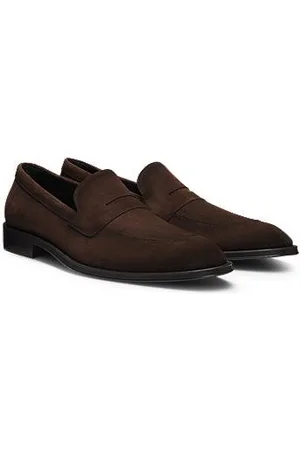 HUGO BOSS Italian-made suede loafers with penny trim
