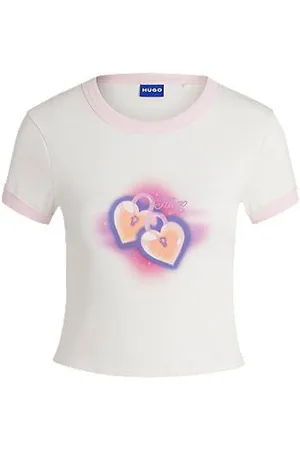 HUGO BOSS Cropped ringer T-shirt in cotton with graphic print