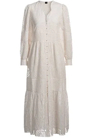 HUGO BOSS Pleat-detail dress in cotton broderie
