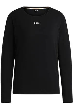 HUGO BOSS Stretch-cotton long-sleeved pyjama top with printed logo