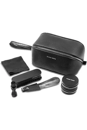 HUGO BOSS Shoe-care kit in grained faux-leather bag