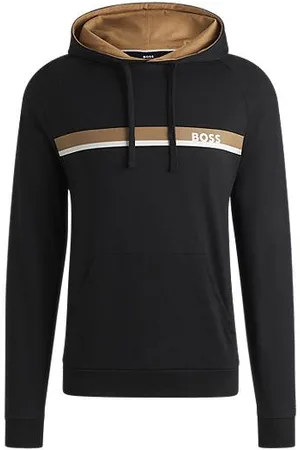 HUGO BOSS Cotton-terry hoodie with stripe print