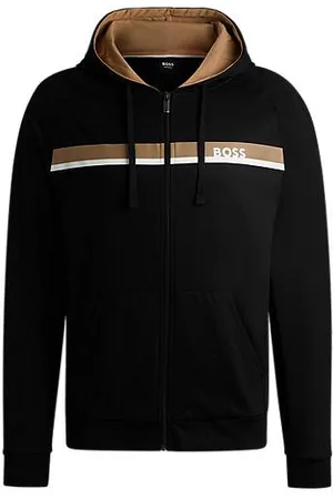 HUGO BOSS Cotton-terry zip-up hoodie with stripe print