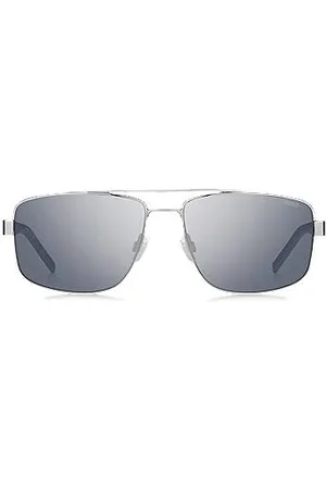 HUGO BOSS Double-bridge sunglasses in metal with blue accents