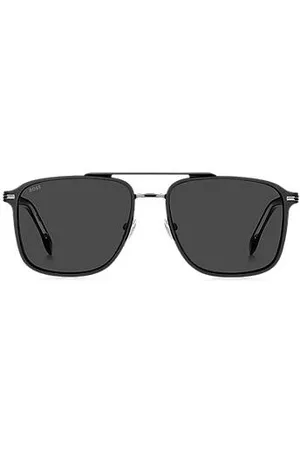 HUGO BOSS Steel sunglasses with acetate temples