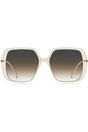 HUGO BOSS Layered cream-acetate sunglasses with rose-gold-tone temples