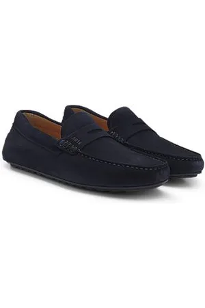 HUGO BOSS Portuguese-crafted moccasin loafers in suede with penny trim