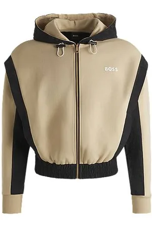 HUGO BOSS Cotton-blend active zip-up hoodie with colour-blocking