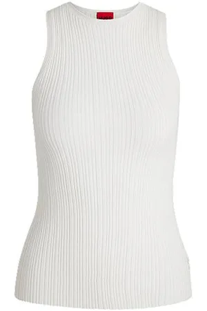 HUGO BOSS Sleeveless racer-back top in ribbed crepe fabric