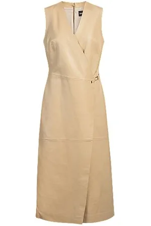 HUGO BOSS Wrap-front shift dress in leather