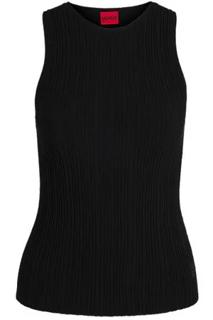 HUGO BOSS Sleeveless racer-back top in ribbed crepe fabric