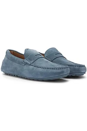 HUGO BOSS Portuguese-crafted moccasin loafers in suede with penny trim