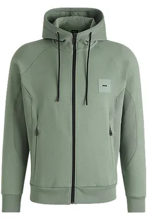 HUGO BOSS Cotton-blend zip-up hoodie with logo patch - Ramadan Edit