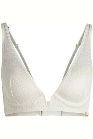 HUGO BOSS Monogram-lace triangle bra with branded metal trim