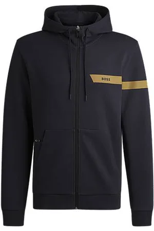 HUGO BOSS Stretch-cotton zip-up hoodie with logo detail