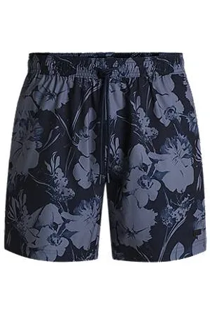 HUGO BOSS Floral-print swim shorts with side stripe