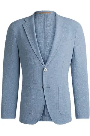 HUGO BOSS Slim-fit blazer in wool-blend seersucker with silk