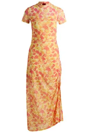 HUGO BOSS Printed-mesh dress with gathered side