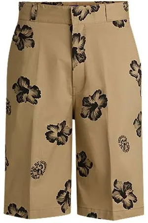 HUGO BOSS Baggy-fit shorts in hibiscus-print stretch-cotton twill