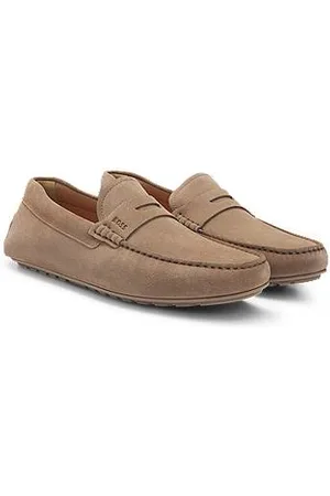 HUGO BOSS Portuguese-crafted moccasin loafers in suede with penny trim