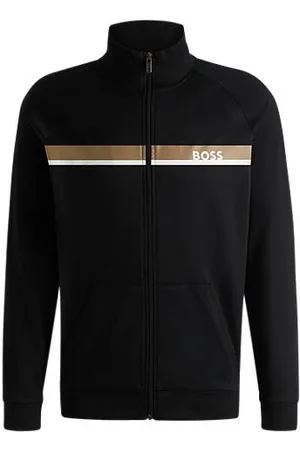 HUGO BOSS Cotton-terry zip-up jacket with stripe print