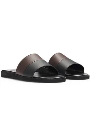 HUGO BOSS Faux-leather slides with two-tone strap
