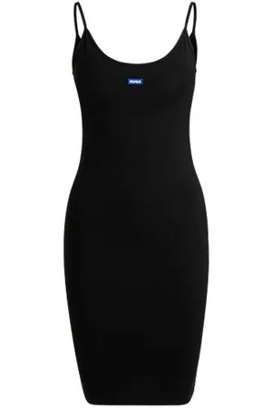 HUGO BOSS Stretch-cotton bodycon dress with logo patch