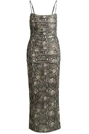 HUGO BOSS Corset-bodice dress with gathered mesh overlay