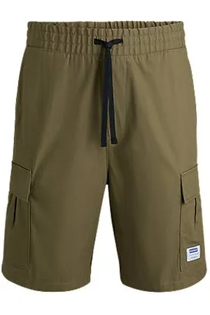 HUGO BOSS Structured-cotton shorts with drawstring and logo patch