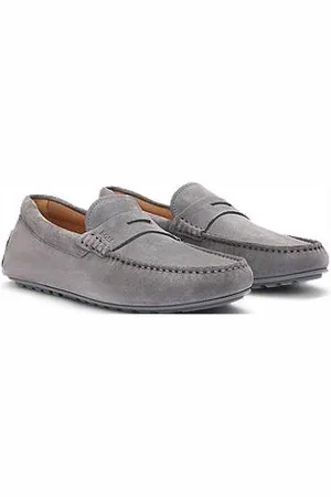 HUGO BOSS Portuguese-crafted moccasin loafers in suede with penny trim