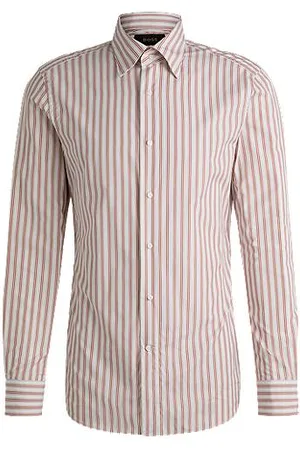 HUGO BOSS Slim-fit shirt in striped Italian-made cotton