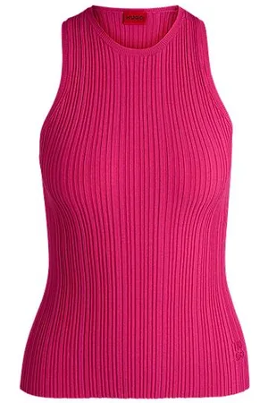HUGO BOSS Sleeveless racer-back top in ribbed crepe fabric