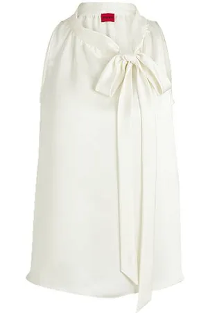 HUGO BOSS Sleeveless blouse in satin with tie neck
