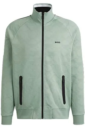HUGO BOSS Circle-jacquard zip-up sweatshirt with side stripes - Ramadan Edit