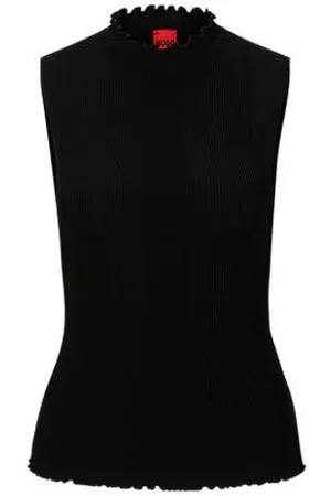 HUGO BOSS Mock-neck sleeveless top in ribbed crepe