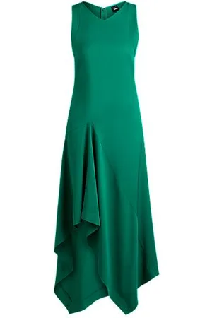 HUGO BOSS Long-length dress in soft twill with waterfall front